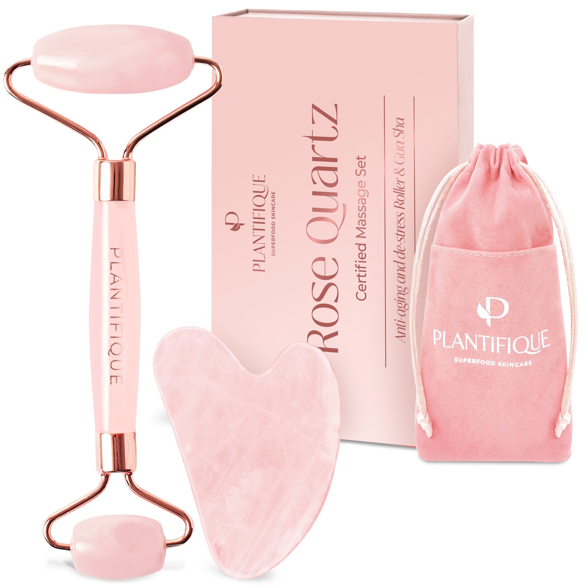 Set Rola Cuart Roz si Gua Sha Plantifique