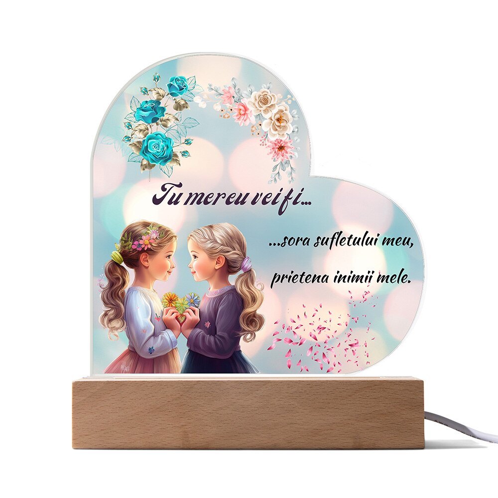 Lampa Decorativă Bază Lemn și Inimă Acril