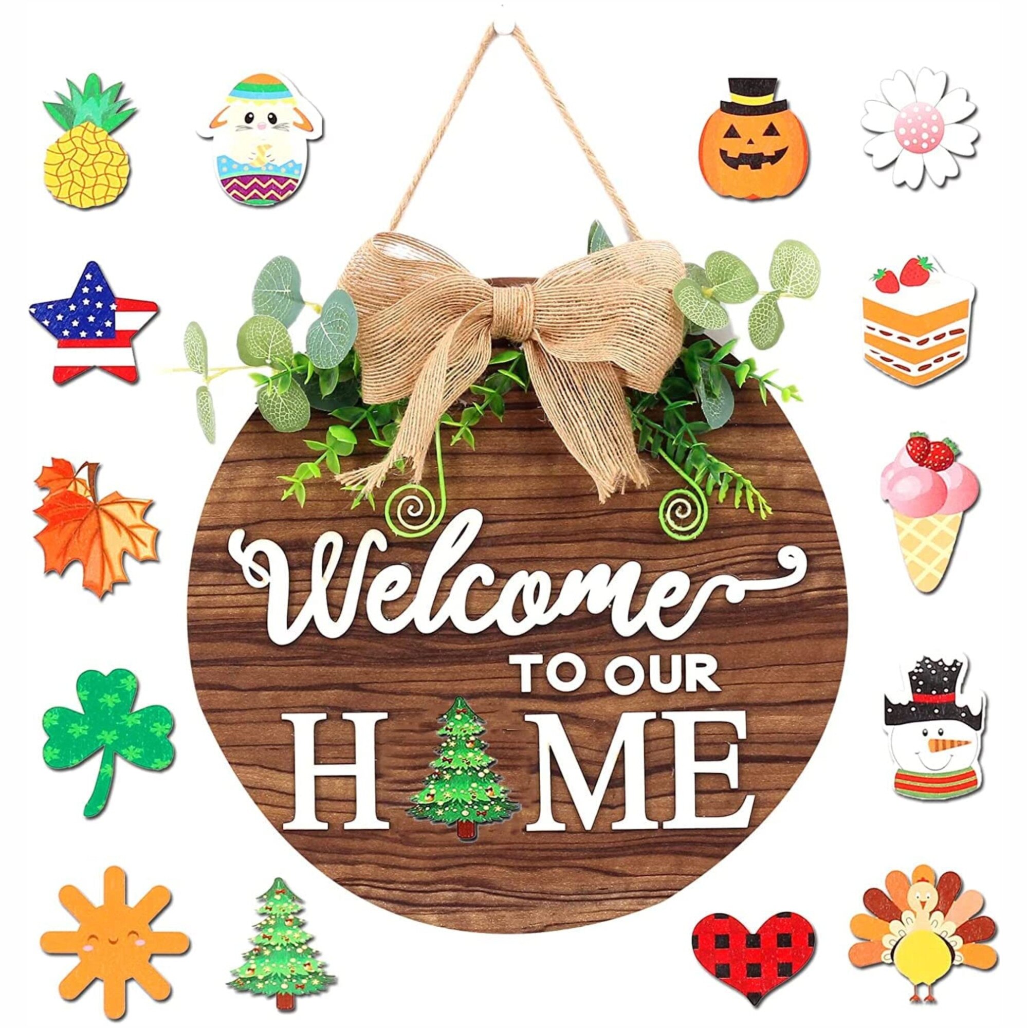 Decoratiune usa de sarbatori, cu mesaj de bun venit, 30cm