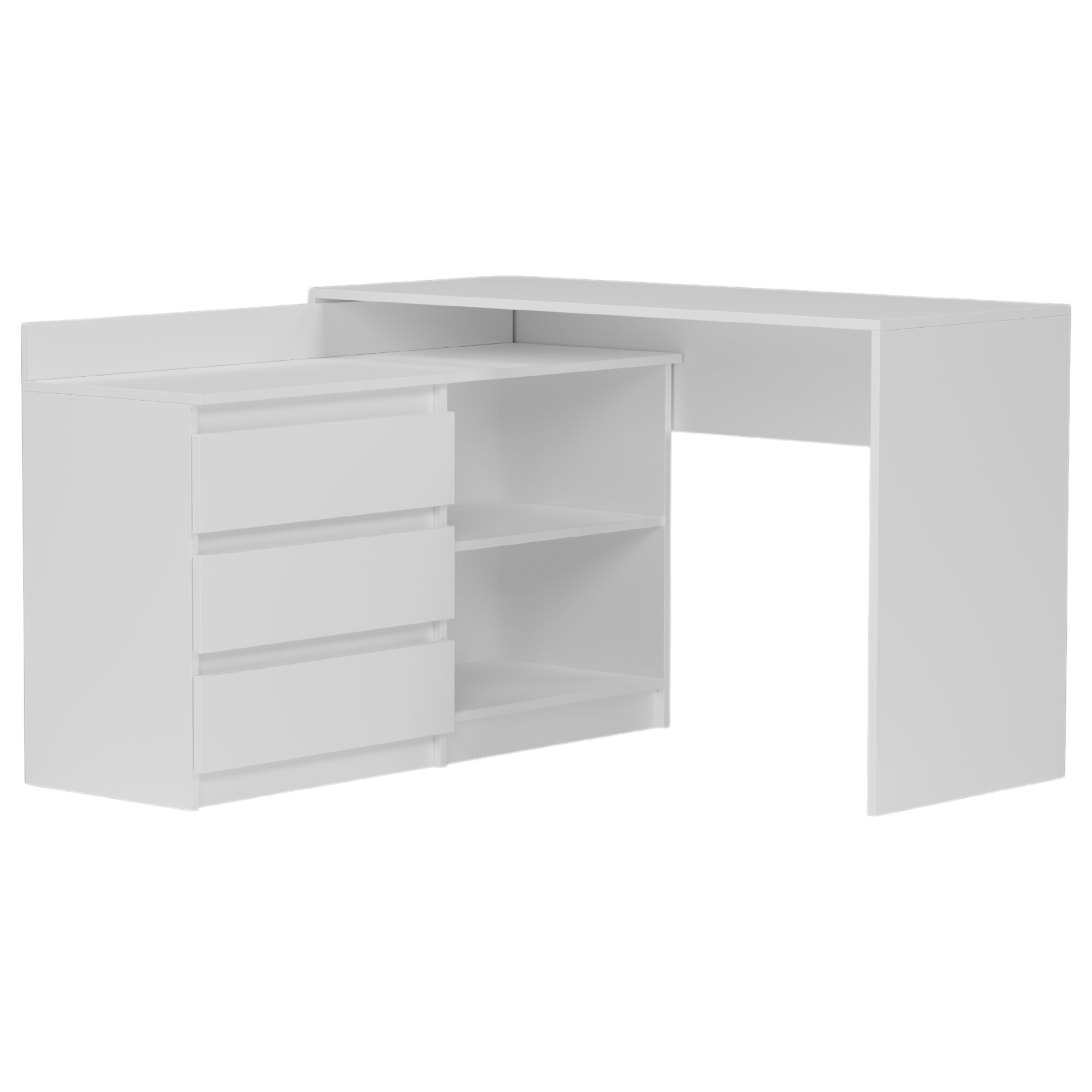 Set birou coltar si comoda 120x50 alb N-15