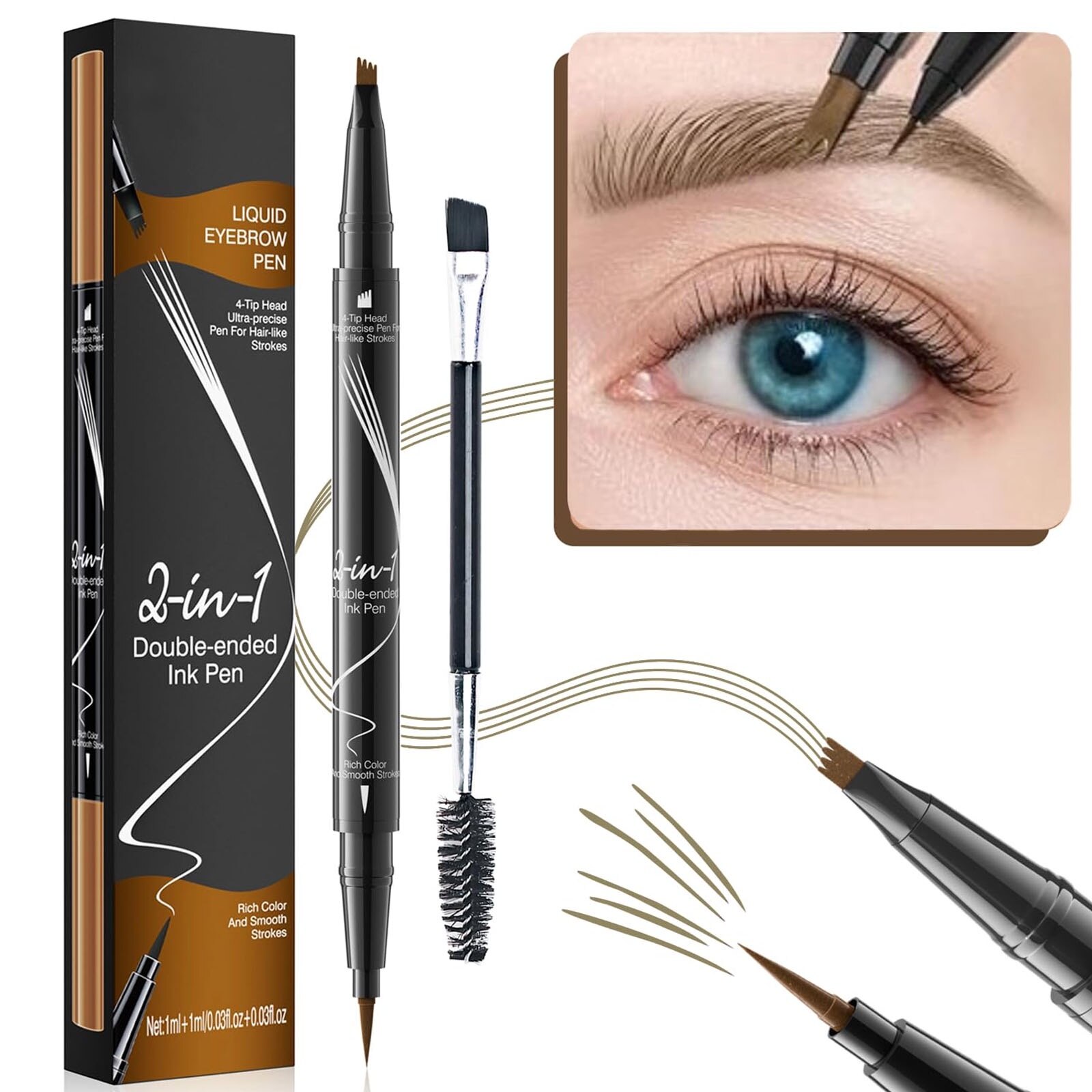 Creion sprancene HNYGS-EU 2 in 1 Microblading Maro deschis