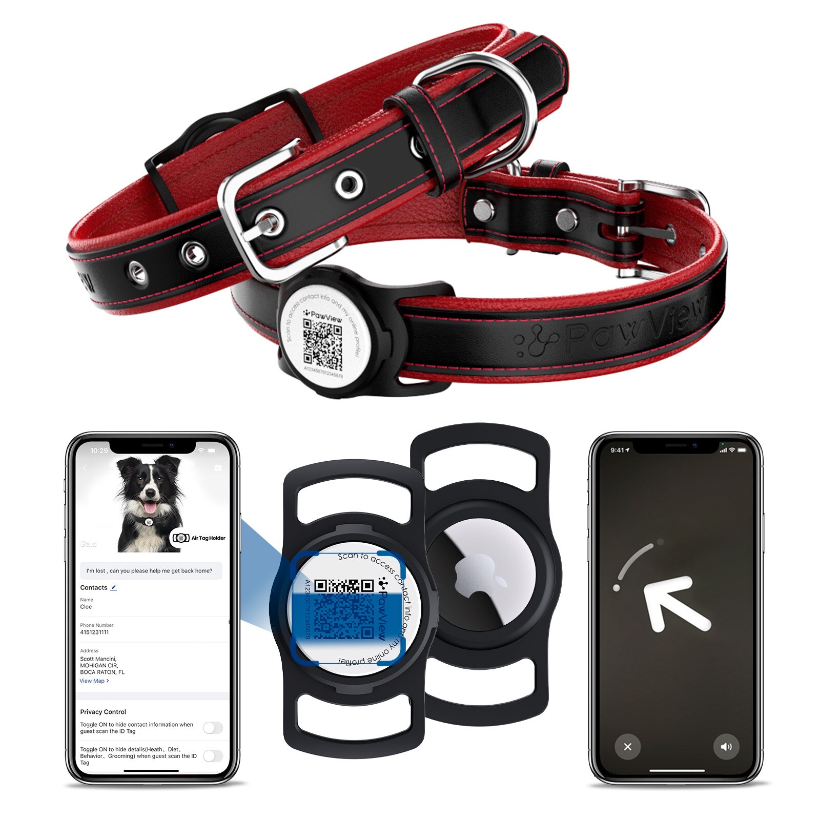 Zgarda AirTag PawView piele