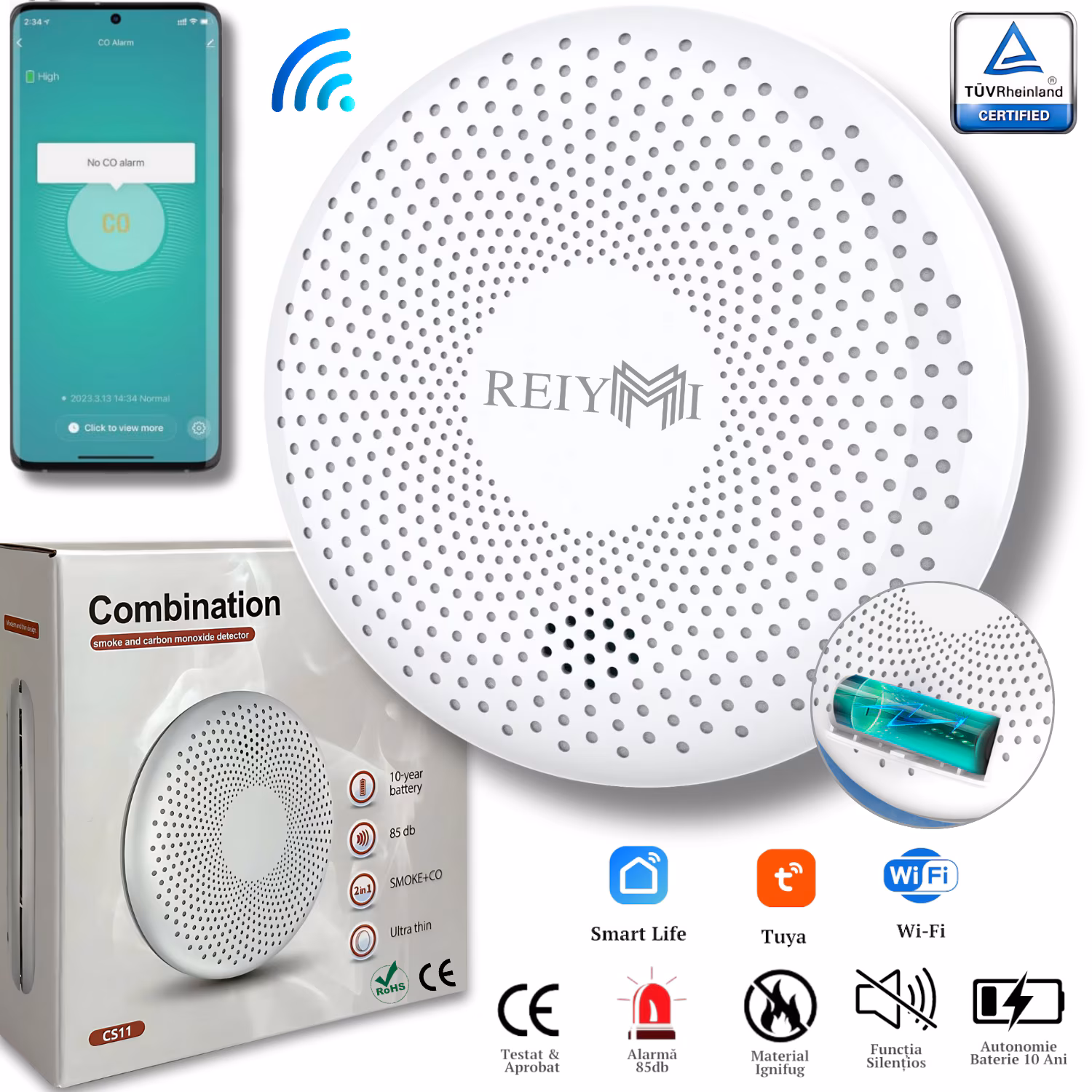 Detector Smart Fum si CO Wireless Reiymi®