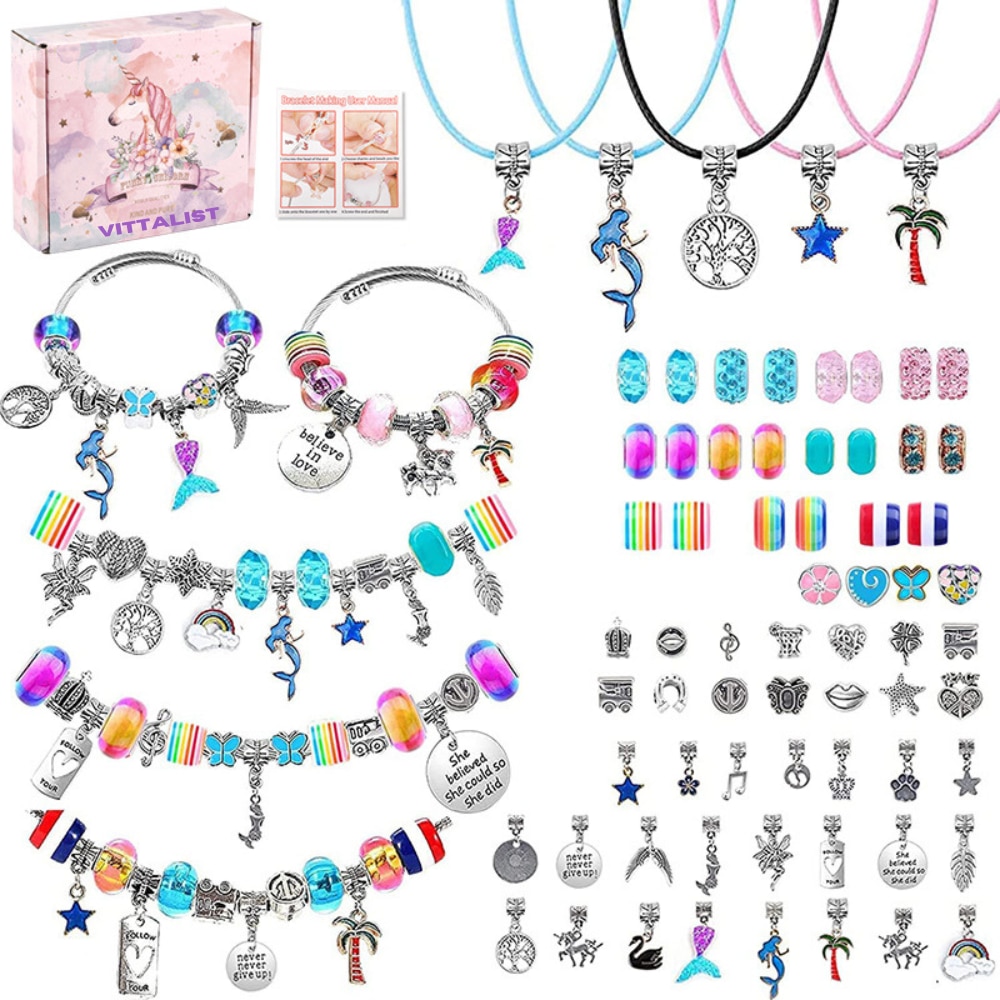 Kit Brățări Charm Tip Pandora – Set DIY 73 Piese cu Talismane