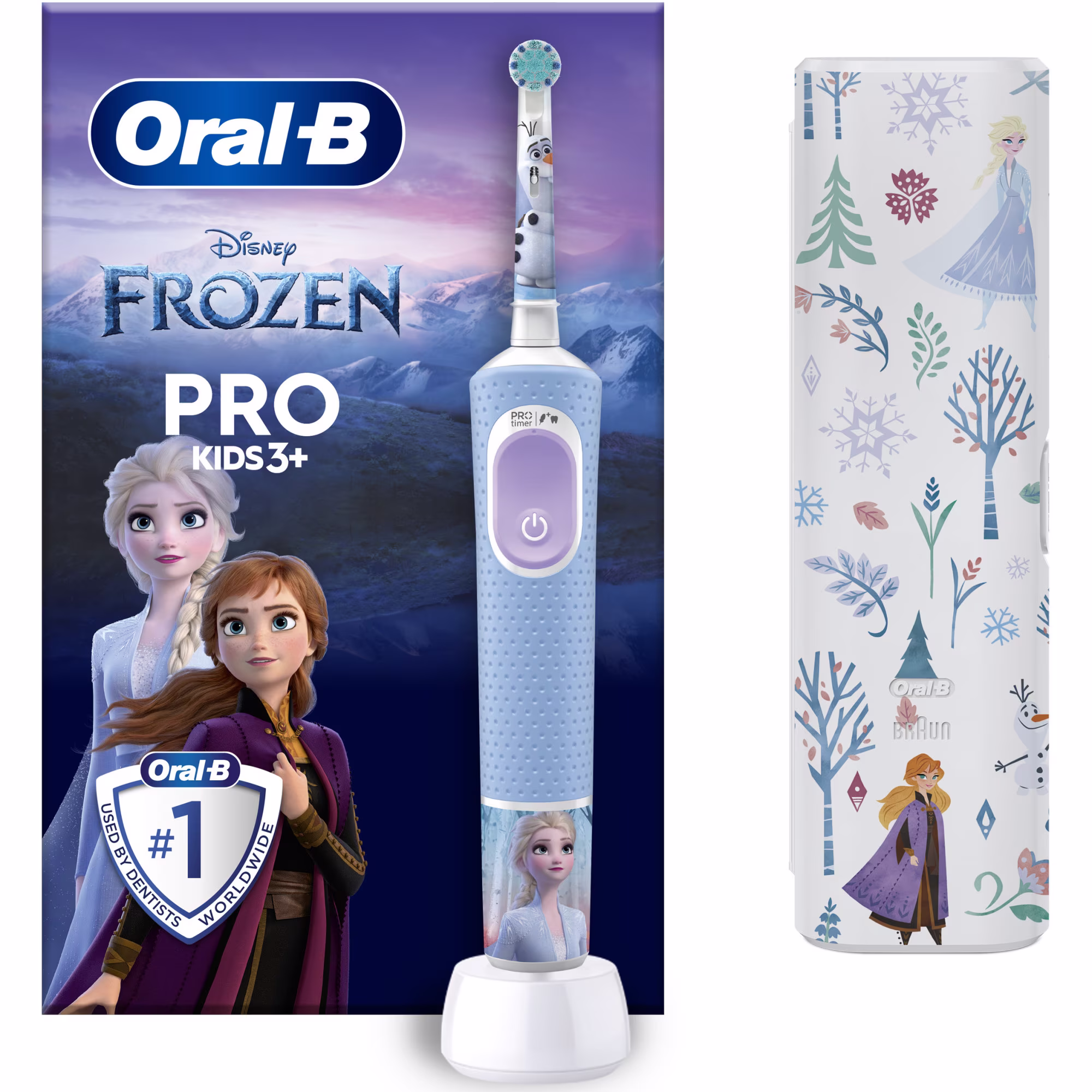 Periuta de dinti electrica Oral-B Pro Kids Frozen pentru copii, 2 programe, 1 capat, albastru