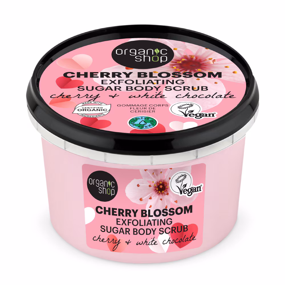 Scrub de corp exfoliant Organic Shop Cherry Blossom and White Chocolate