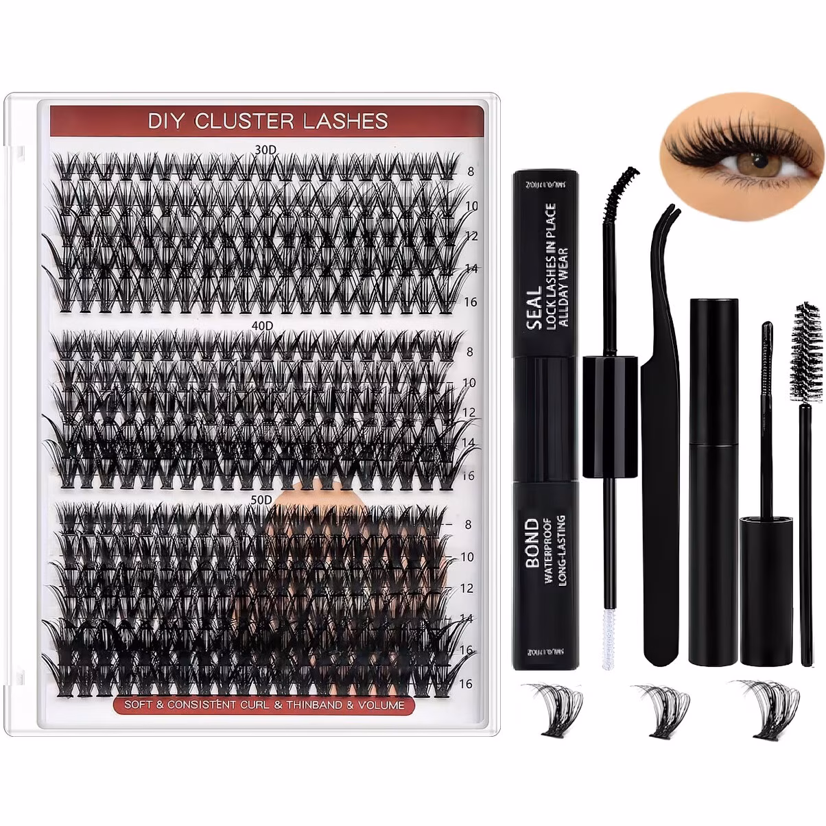 Set 320 perechi gene false Excitat® 30D, 40D, 50D cu adeziv și pensete