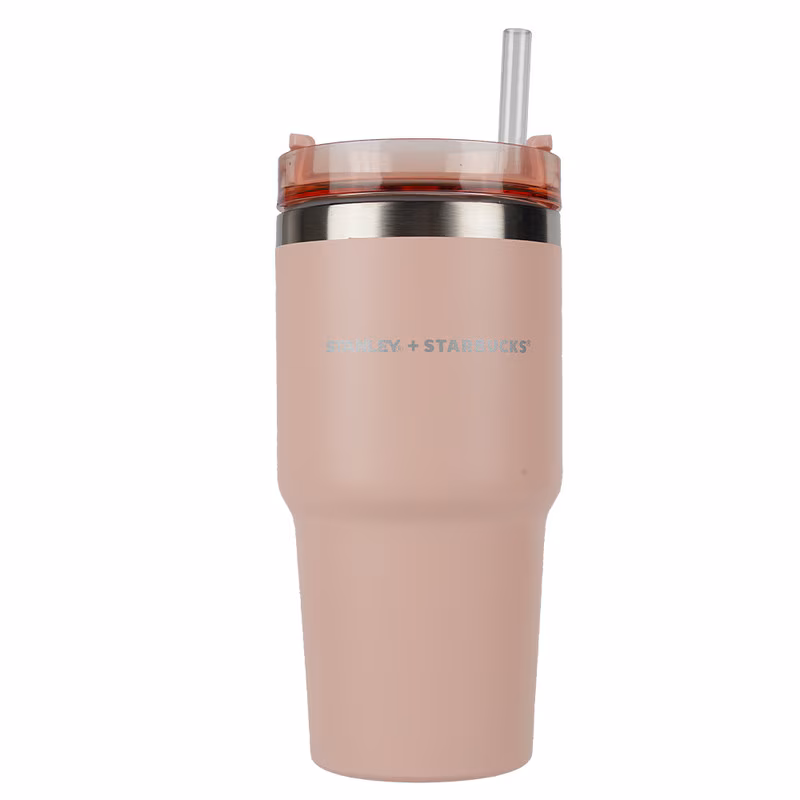 Termos din otel inoxidabil 591 ml roz cu capac cu deschidere pentru pai