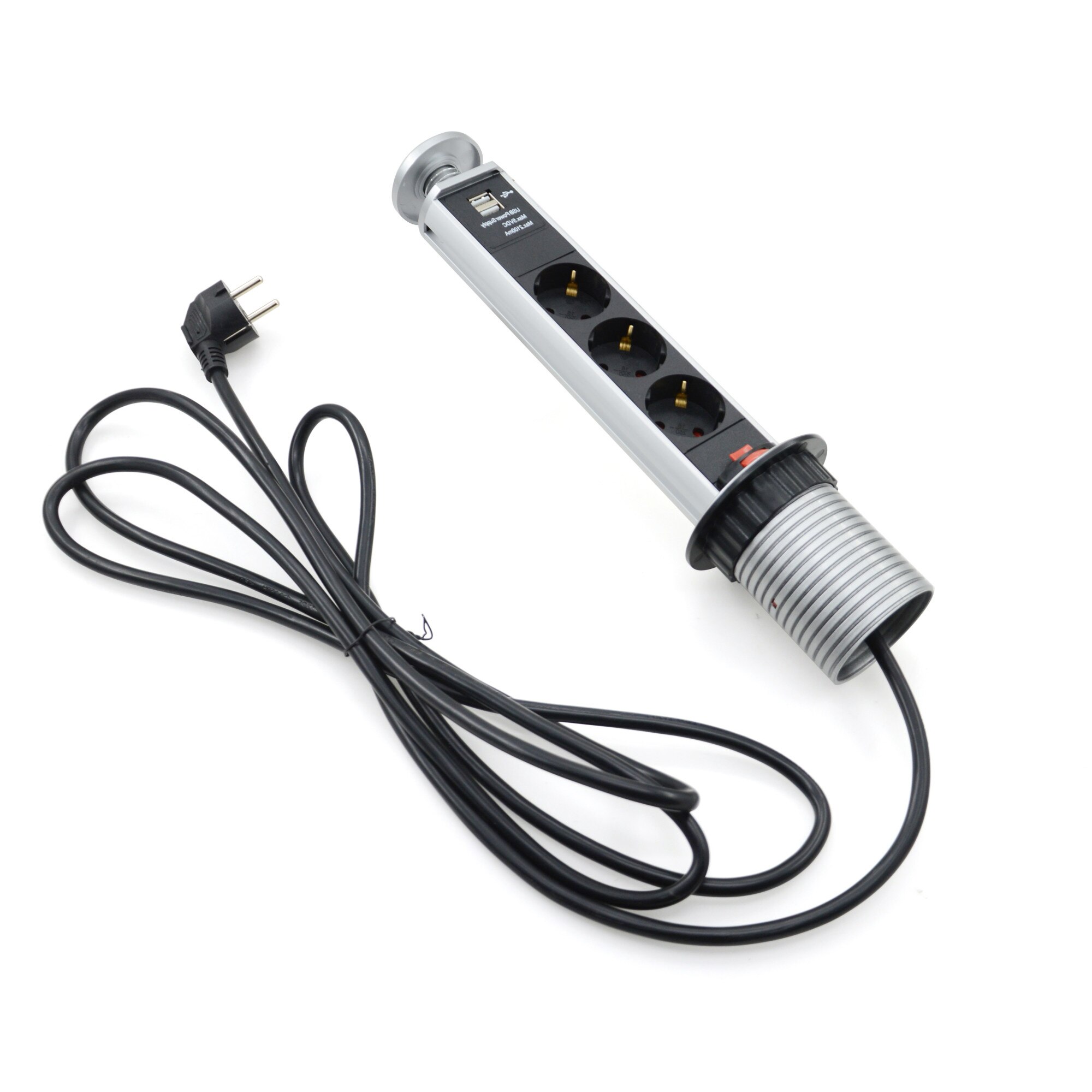 Priza turn LanKATT 3xSchuko+2xUSB Argintiu