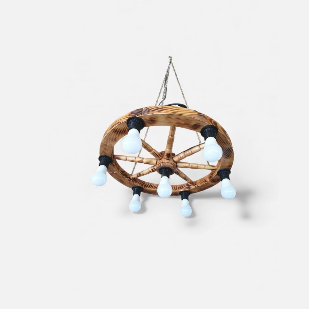 Lustra Rustica din roata de lemn 50x50x30cm