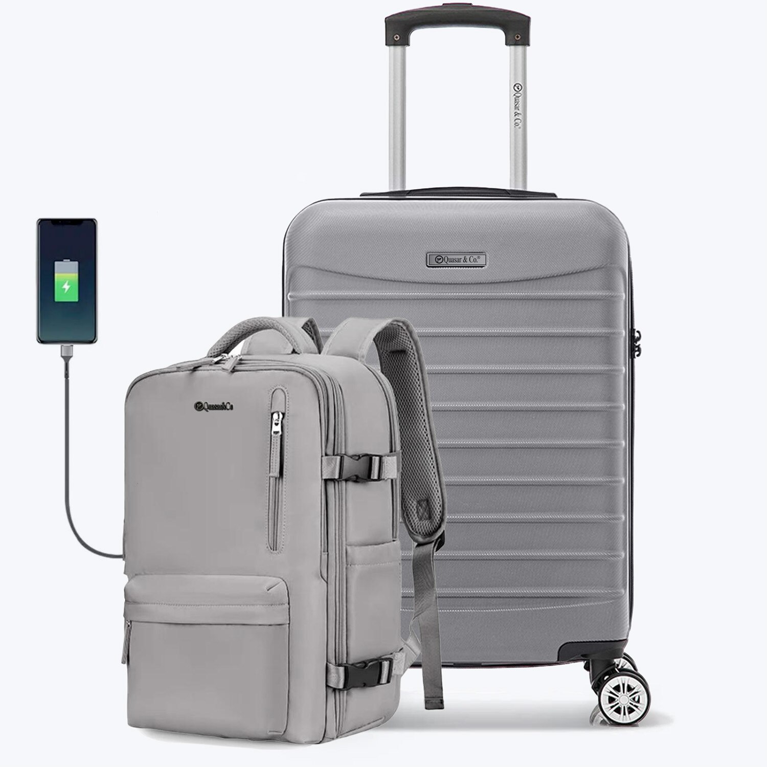 Set troler + rucsac Quasar Argintiu