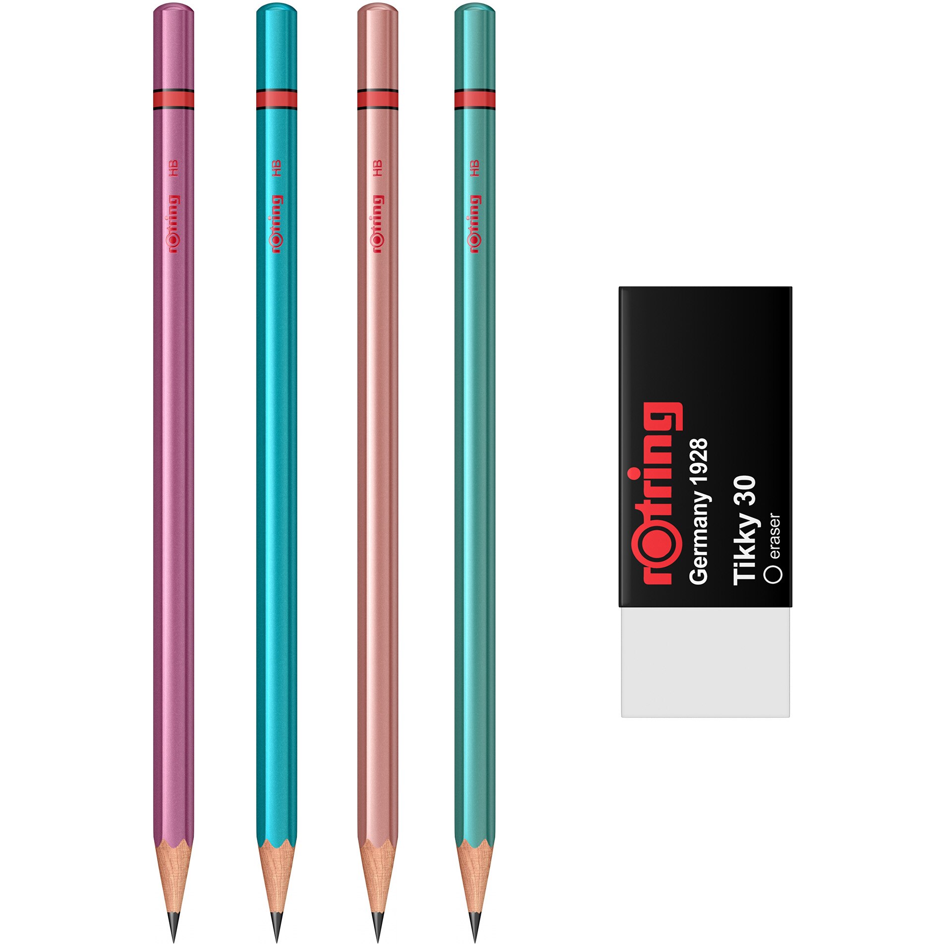 Set 4 creioane lemn grafit HB Metallic Rotring