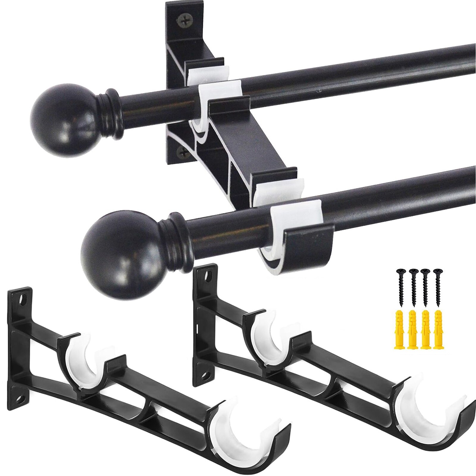 Set suporturi tija perdea dublă Negru/Alb