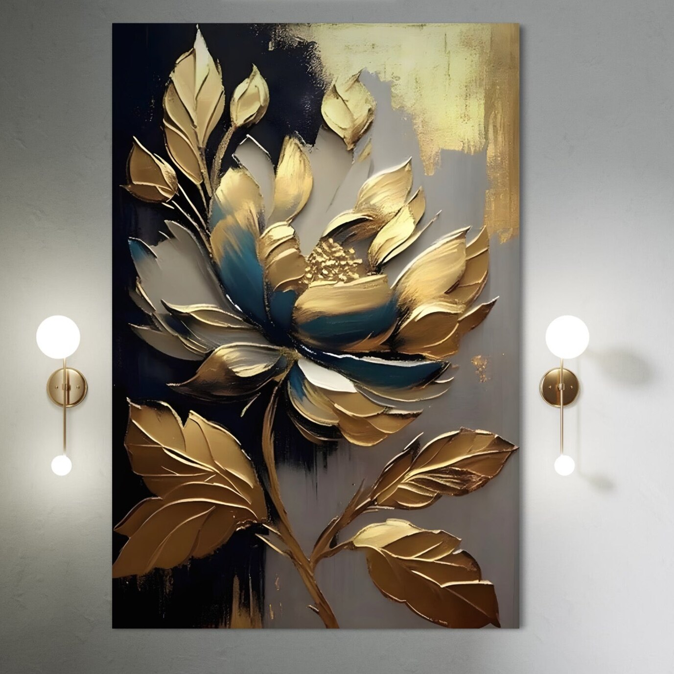 Tablou LuxCanva A1297 Gold Flowers