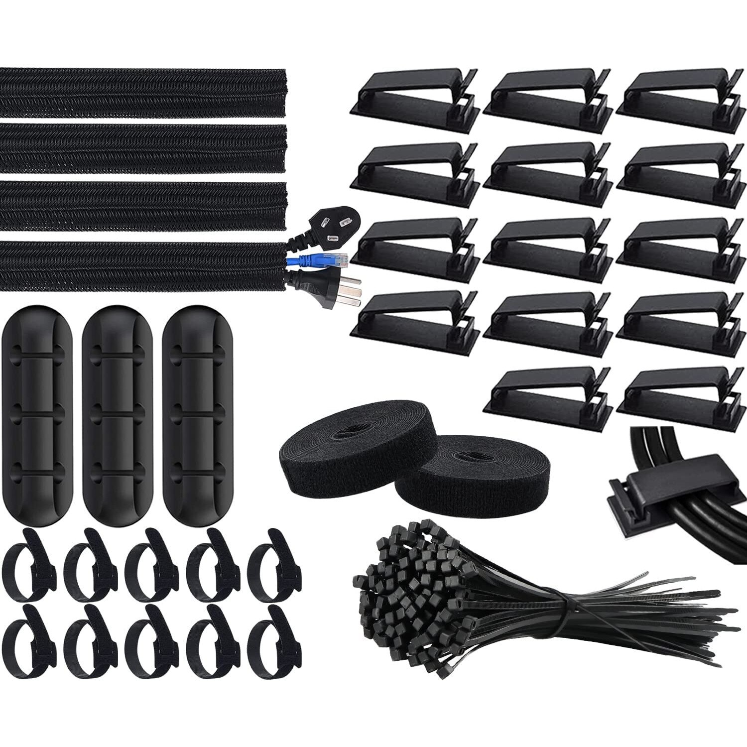 Organizator cabluri PC/TV, 124 piese, Negru