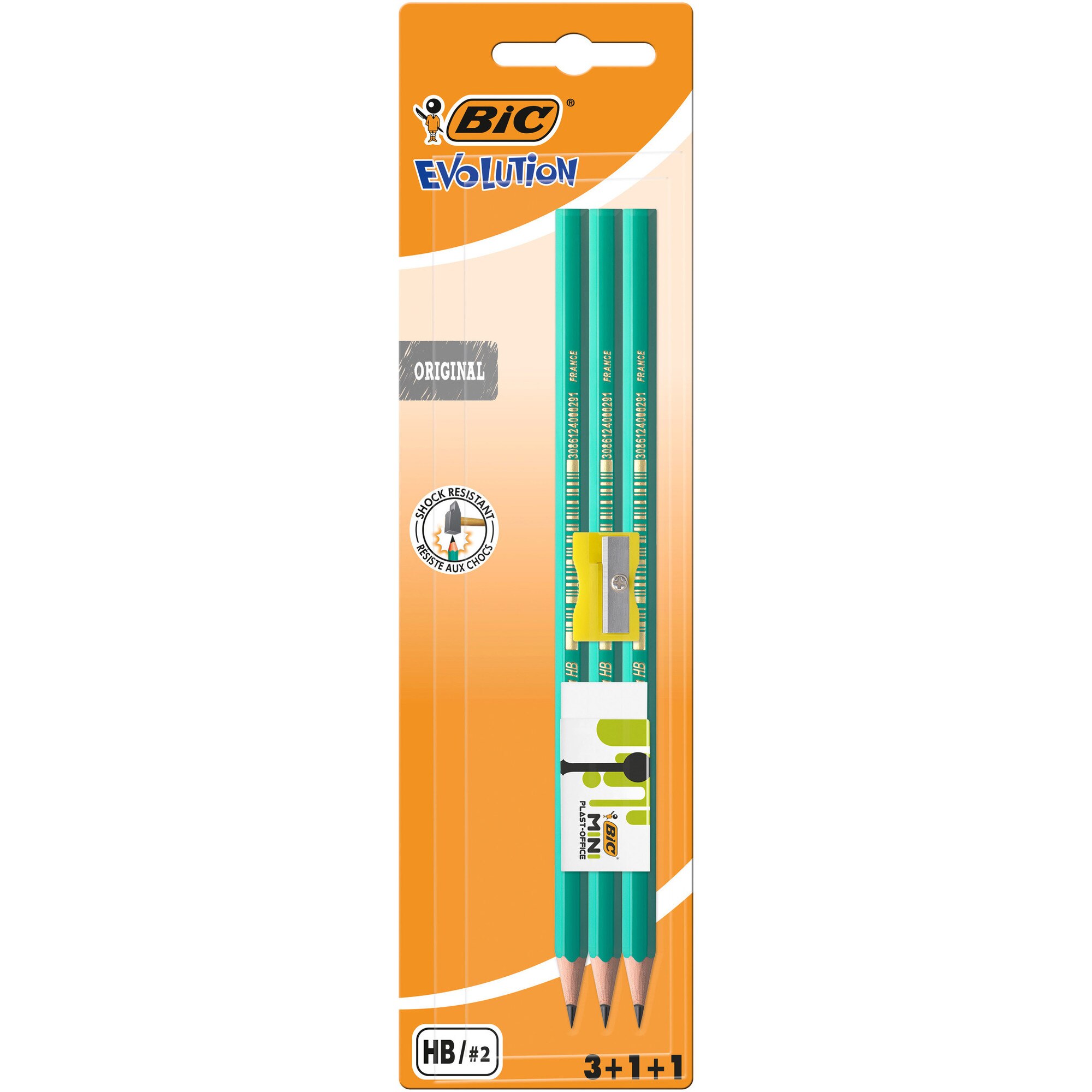 Set Evolution 650, BIC- 3 creioane HB Evolution+ 1 radiera+ 1 ascutitoare