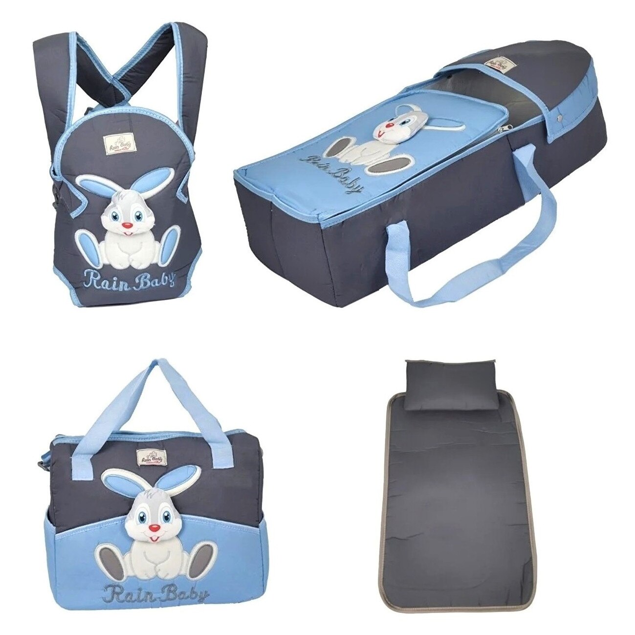 Set landou La Moda Kids Baby Bunny (Albastru/Gri petrol)
