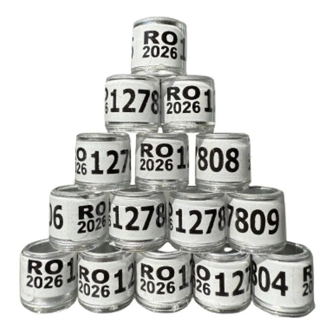 Set 100 Inele porumbei 2026 RO, 8mm, Aluminiu, Alb