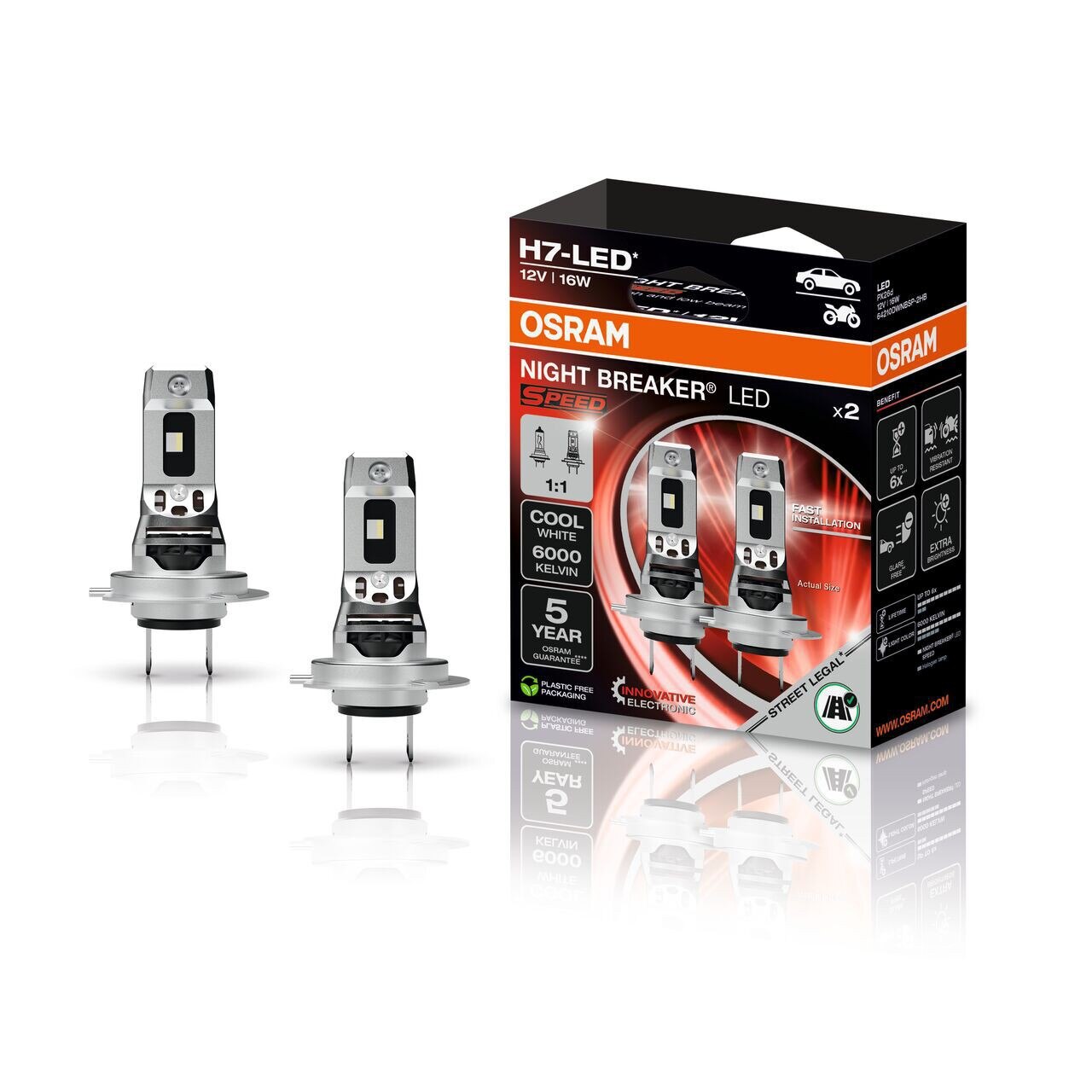 Set Becuri LED H7 Osram Night Breaker