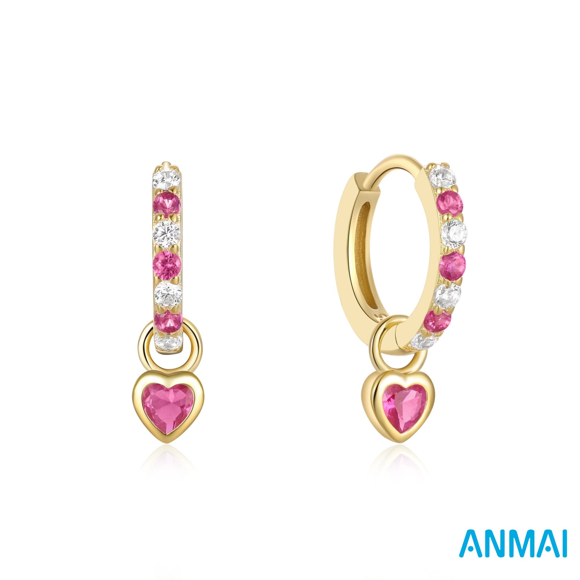 Cercei Huggie Anmai, Inima CZ, Auriu, 10mm