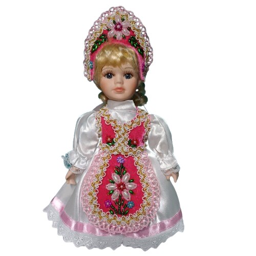 Păpușă portelan costum popular roz