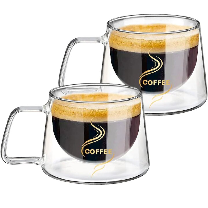 Set 2 cesti cafea Aurov pereti dubli