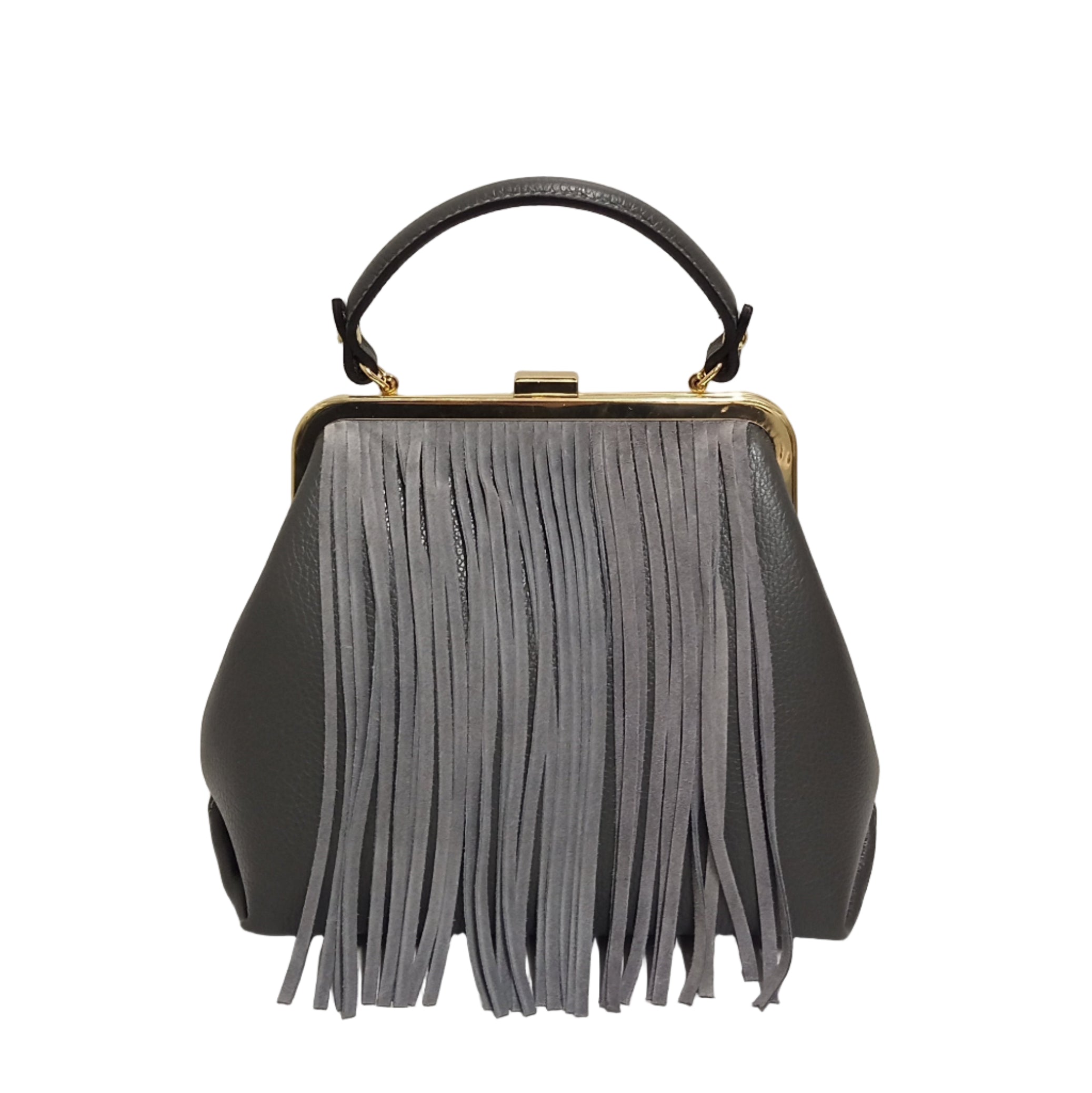 Pretta, geanta compacta din piele naturala, gri, 26 x 11 x 20 cm, 1 compartiment