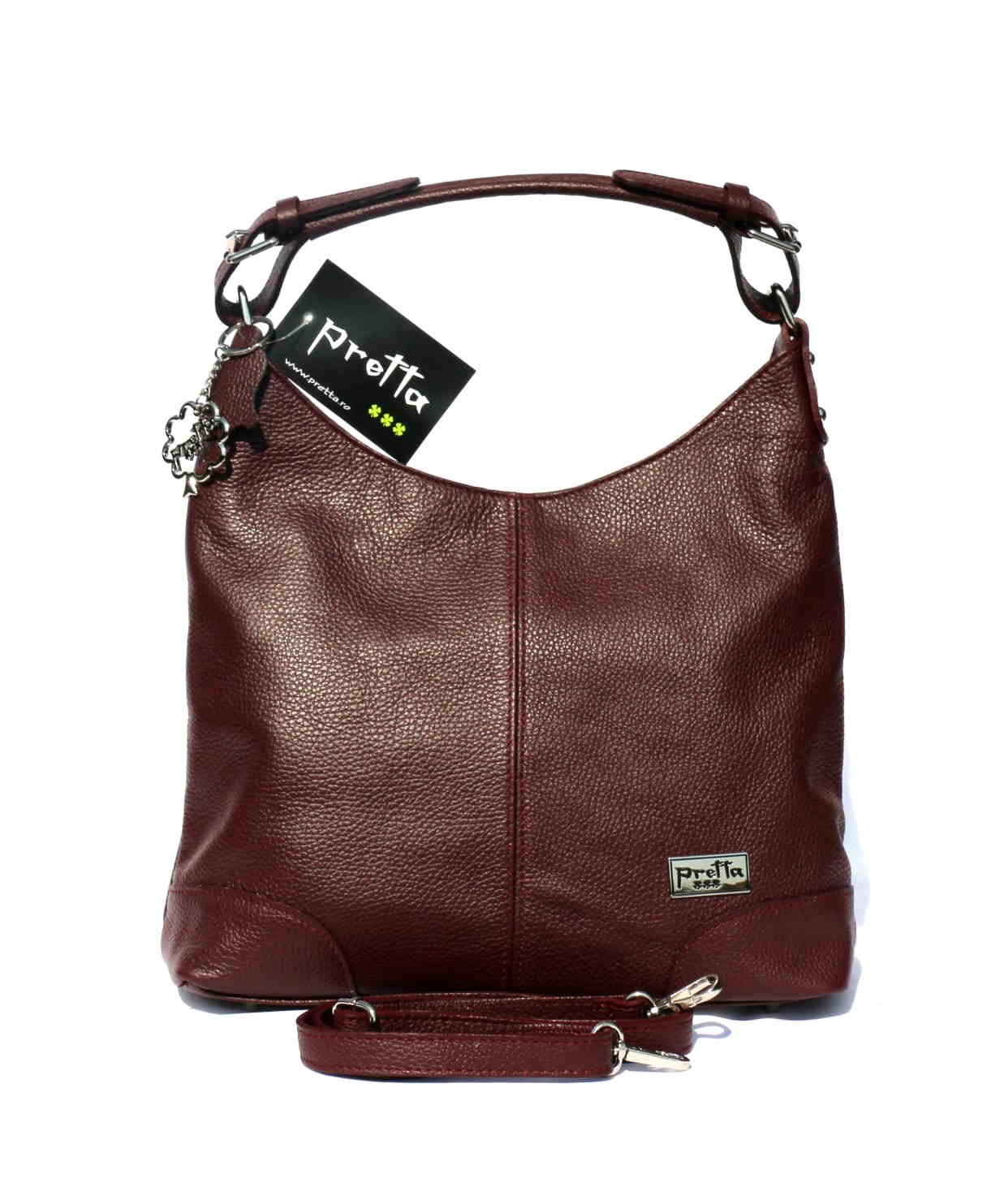 Pretta, geanta incapatoare din piele naturala, bordo, 32 x 11 x 34 cm, 2 compartimente