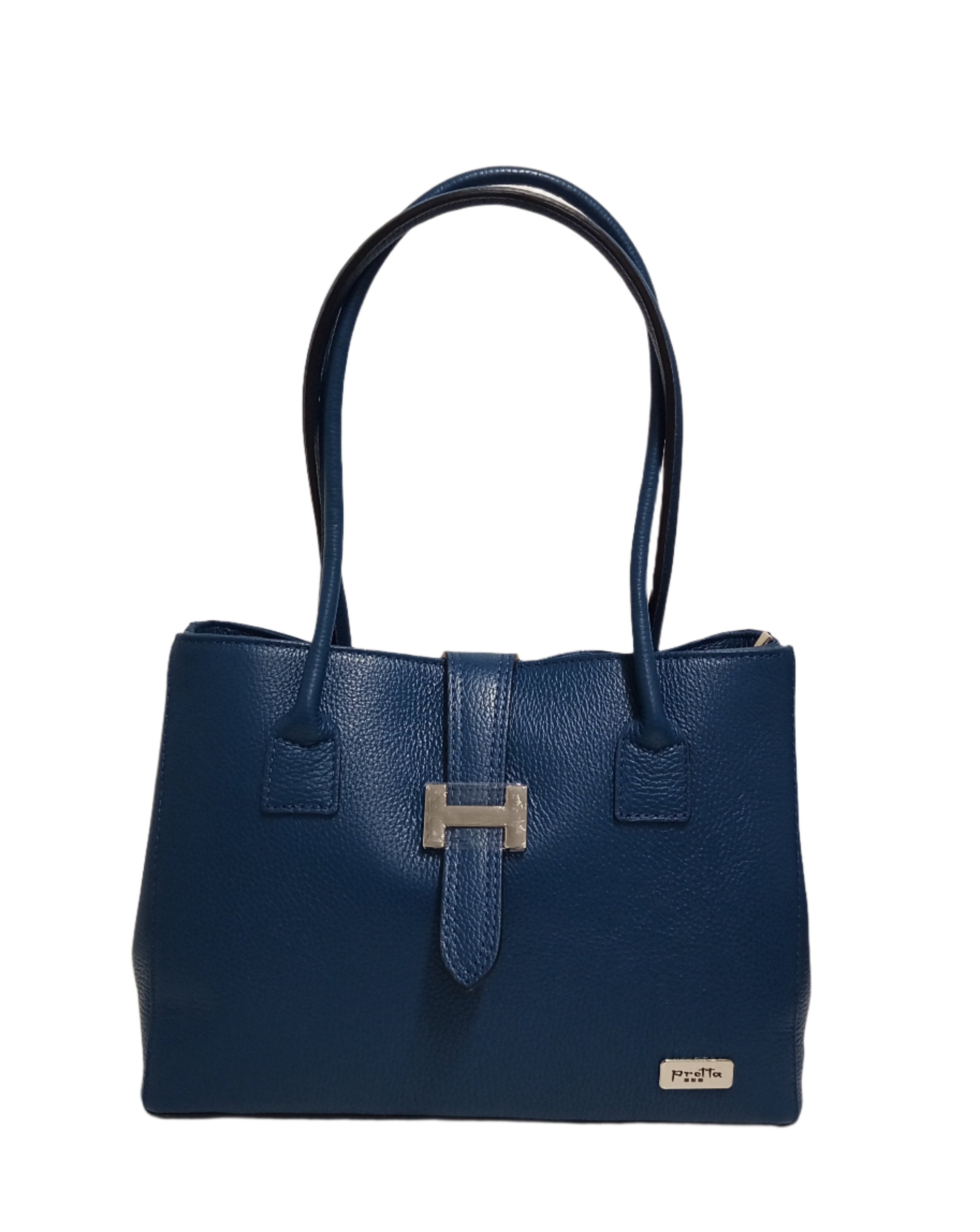 Pretta, geanta incapatoare din piele naturala, albastra, 33 x 10 x 23 cm, 2 compartimente