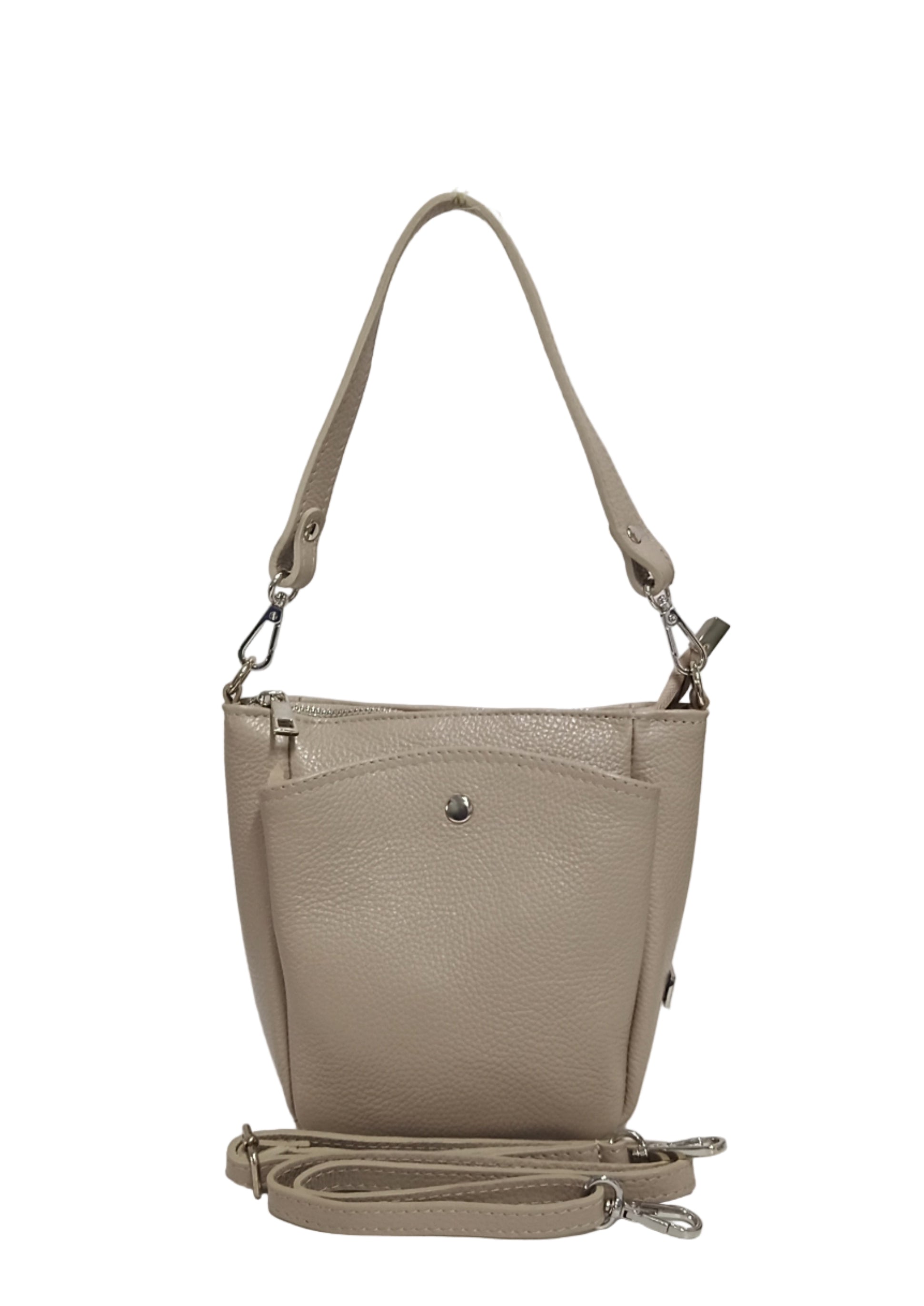 Pretta, geanta crossbody din piele naturala, bej natural si bej, 14 x 10 x 19 cm, 1 compartiment