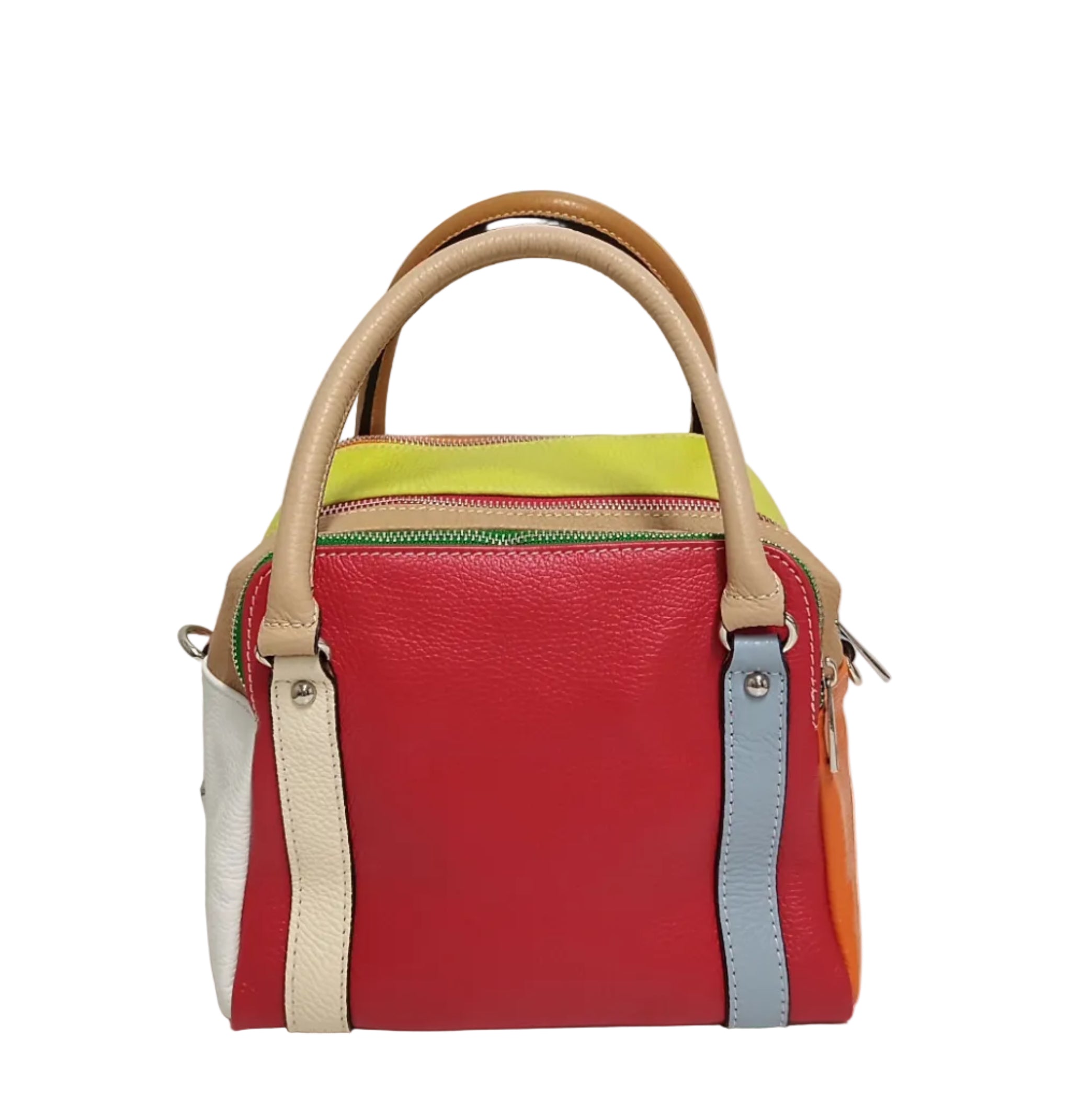 Pretta, geanta din piele naturala, bej natural si bej, 25 x 17 x 19 cm, 3 compartimente