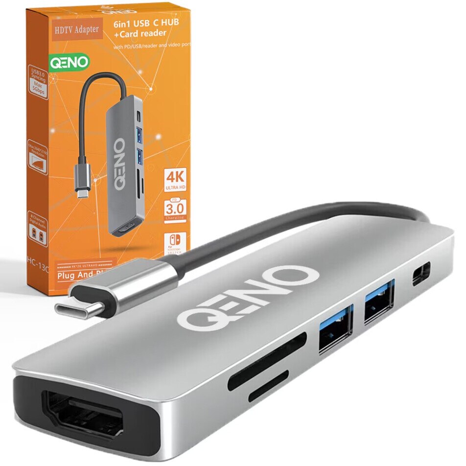 Hub USB-C Qeno 6 în 1