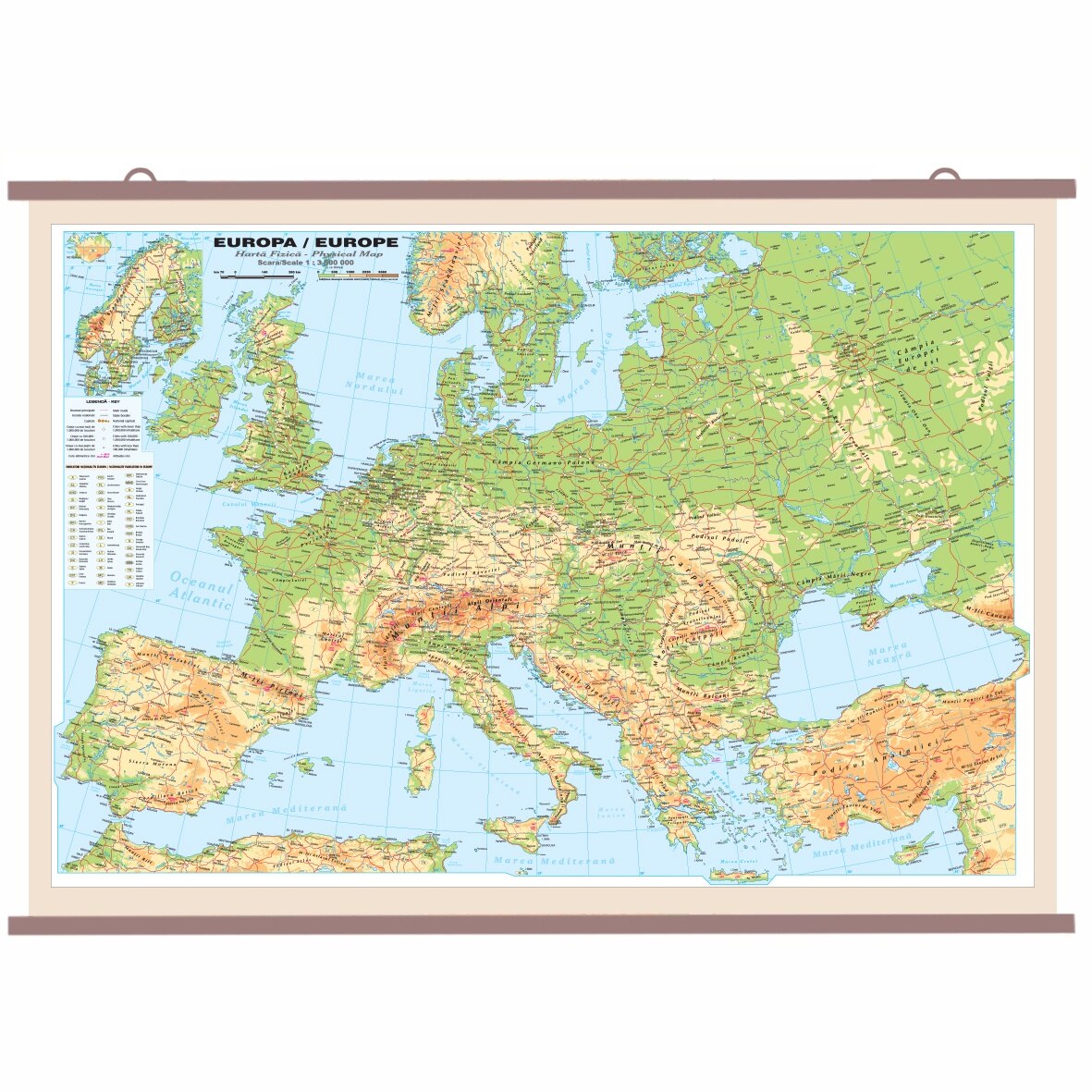 Harta perete Europa fizica 100 x 140 cm