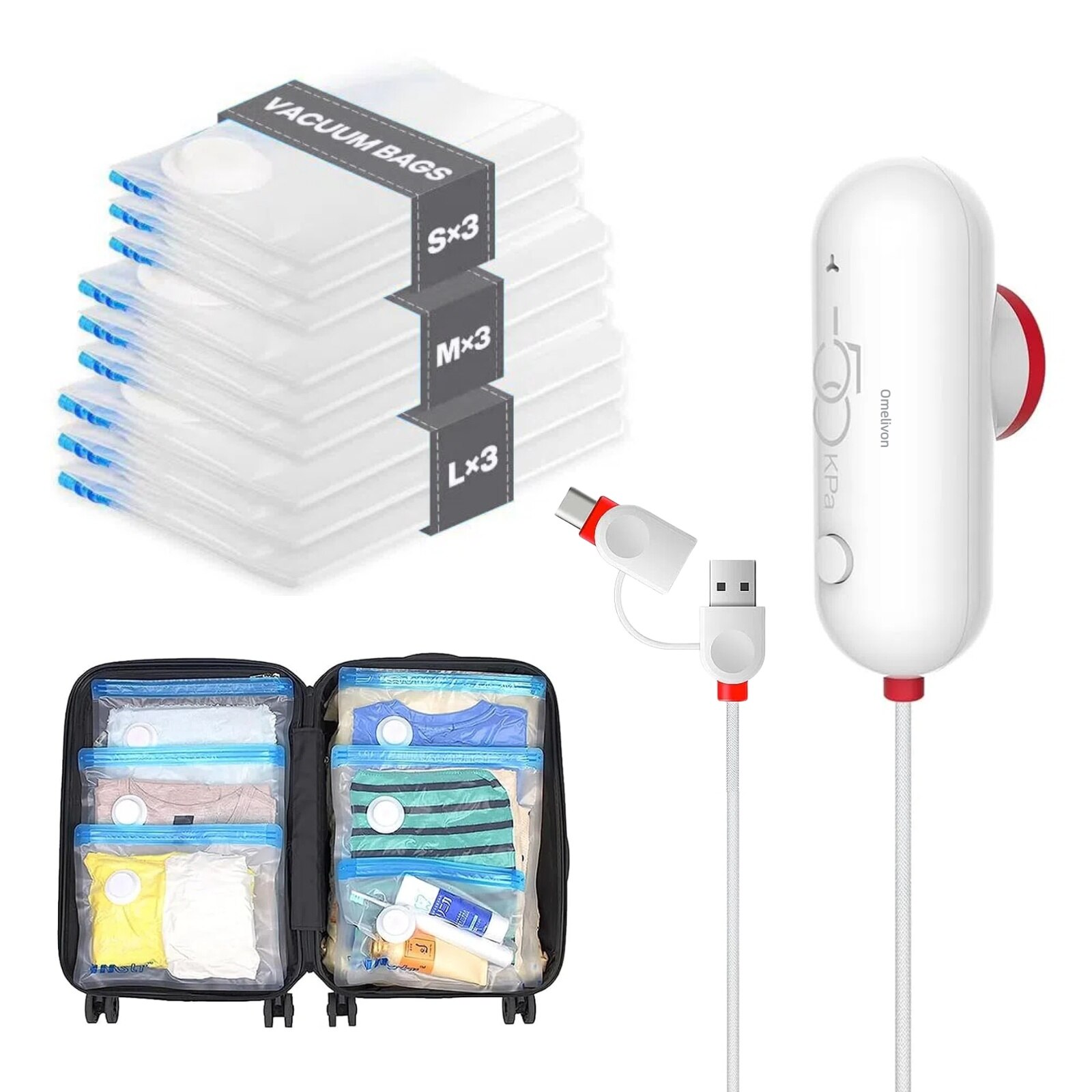 Set 9 Saci Vidat Omelivon cu Pompa USB-C