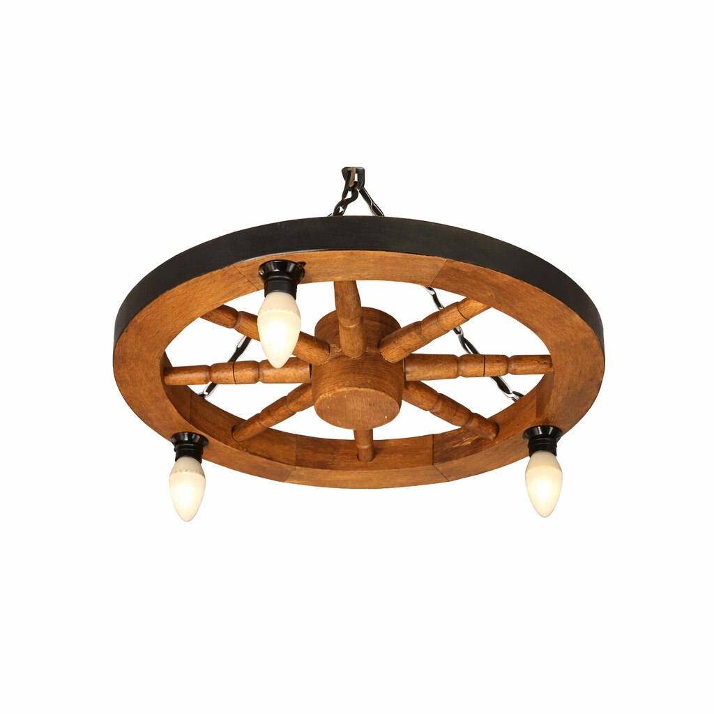 Lustra Rustica Lemn Tip Roata 50 cm