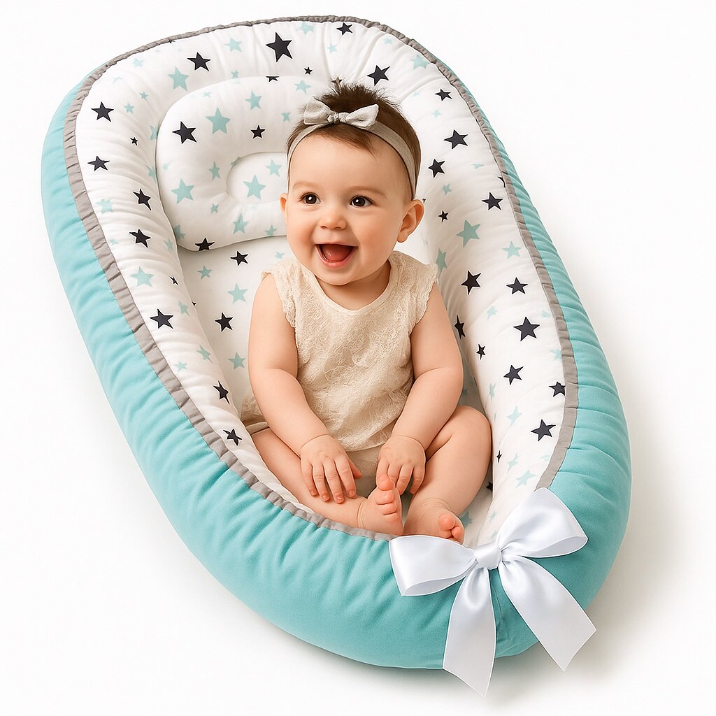 Linomag Baby Nest Alb/Turcoaz