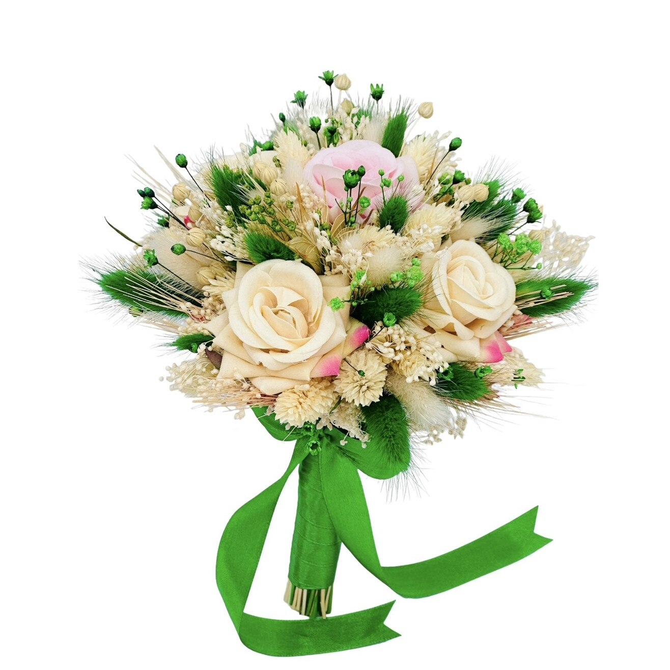 Buchet mic Eventissimi trandafiri catifea Ivory/Verde