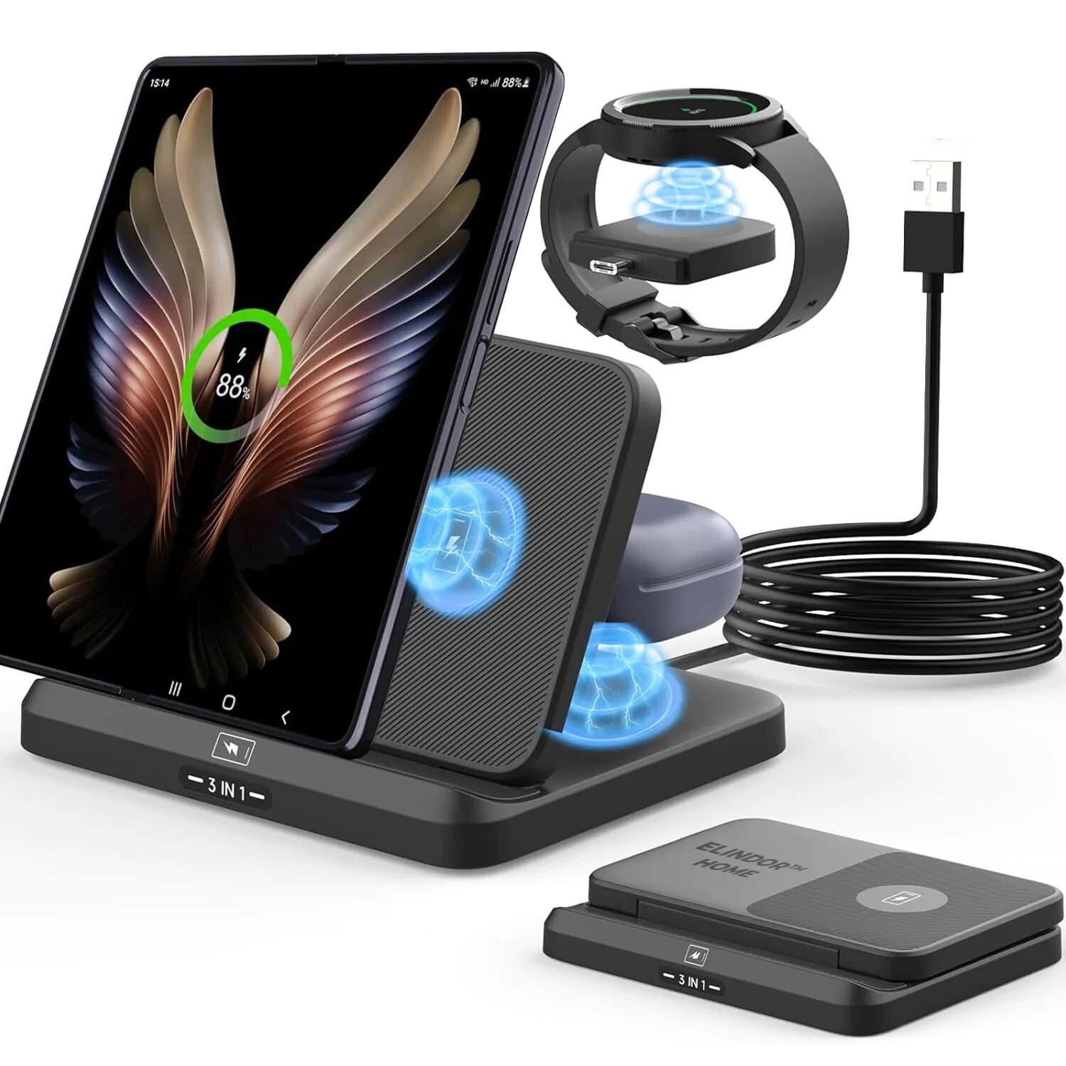 Incarcator Wireless Portabil 3 In 1 Elindor