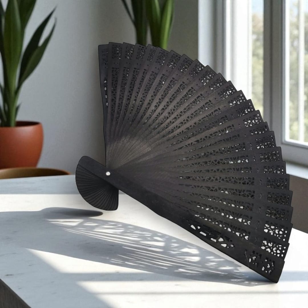 Evantai Bambus Decupat Vision XXI, 20x33 cm, Negru