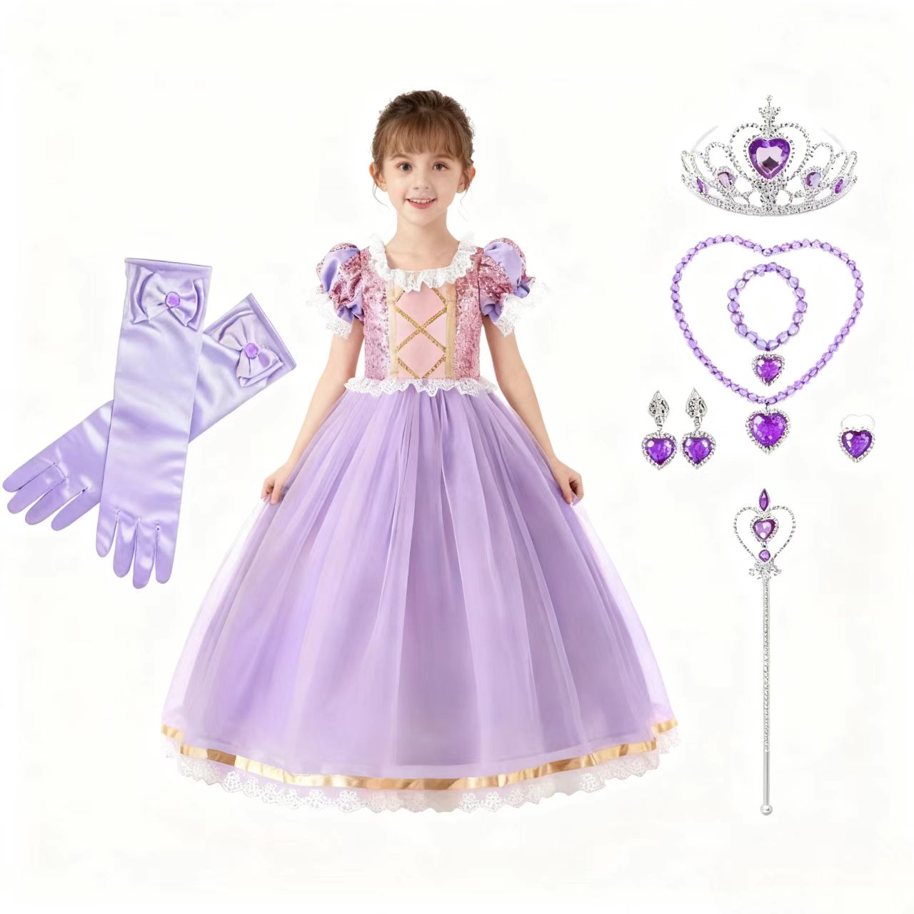 Costum carnaval Rochie Printesa Rapunzel, ANUTETOUNI