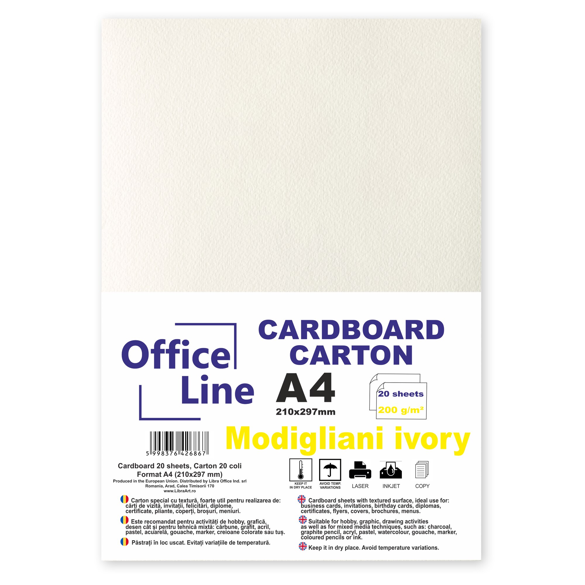 Carton A4 texturat Modigliani ivory 200gr