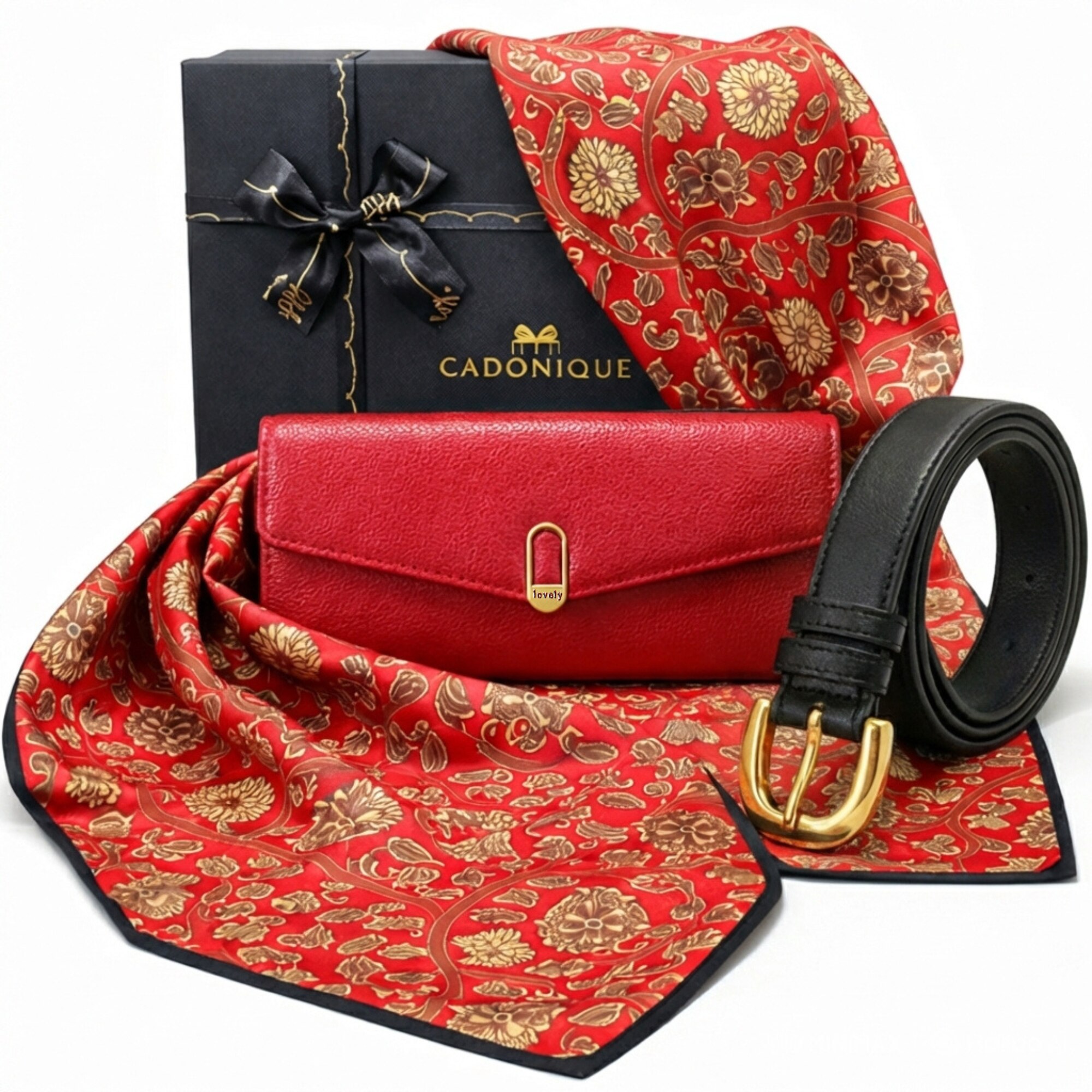 Cadonique Set 3 Produse Piele Naturala Rosu