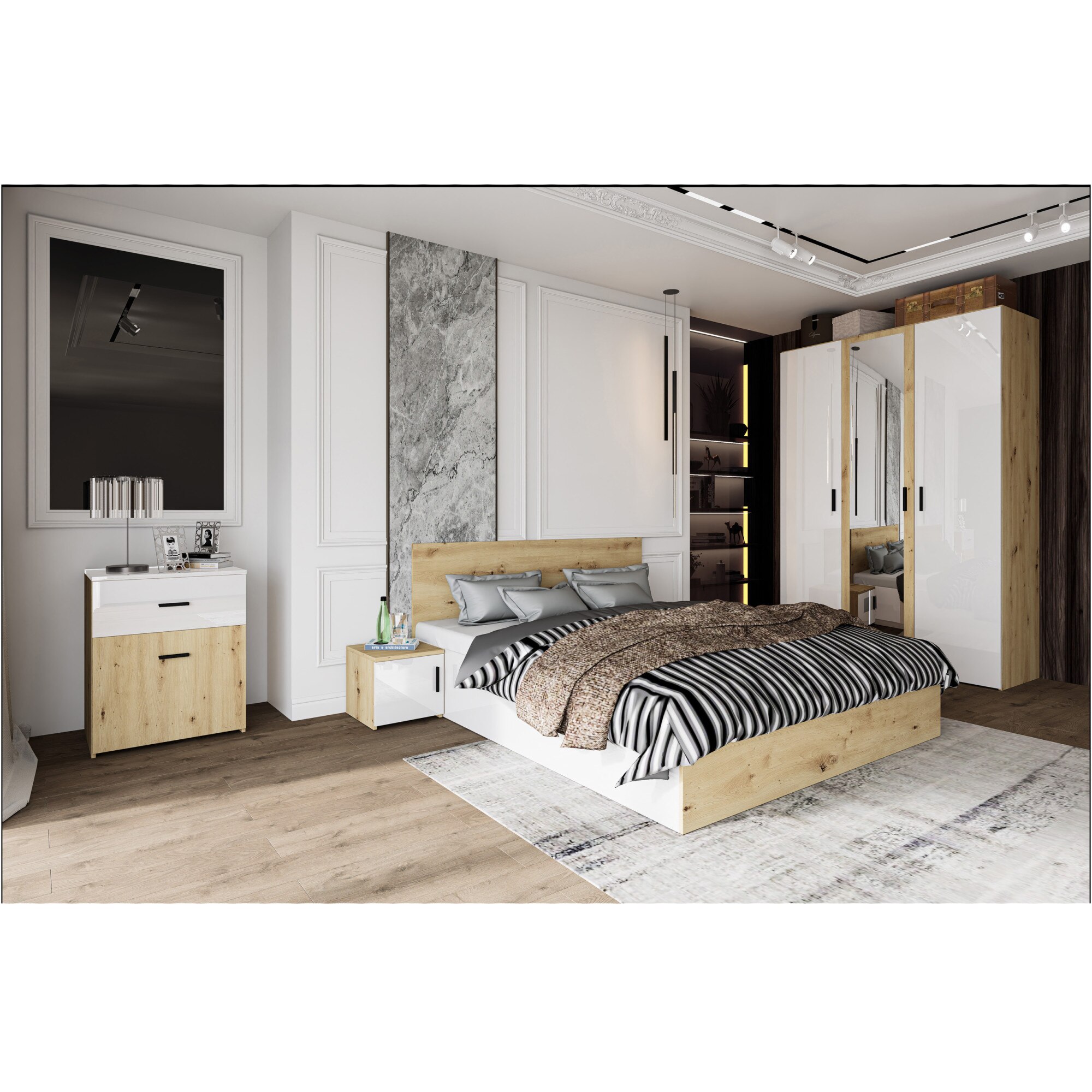 Set Mobila Dormitor Irim Treff Stejar/Alb